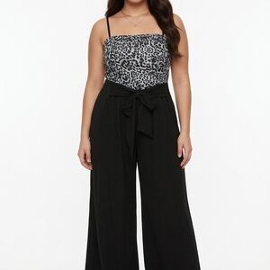 AC City Penningtons Leopard Print Wide Leg Jumpsuit Womens X Black Tie Waist
